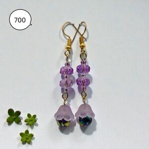 Purple Flower Dangle Earrings with Faceted Glass Beads | Handmade